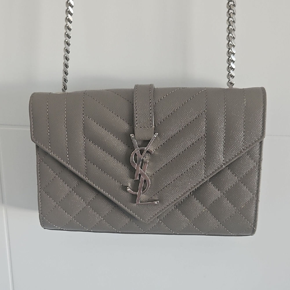 Yves Saint Laurent Gray Quilted Leather Chain Bag